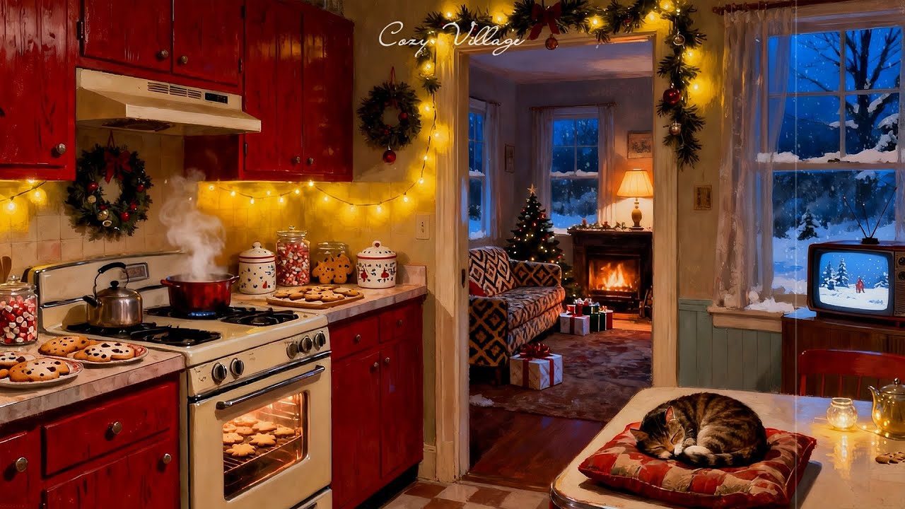 cozy vintage jazz on a snowy 1950s cabin🎄crackling fireplace & 1950s oldies playing in another room