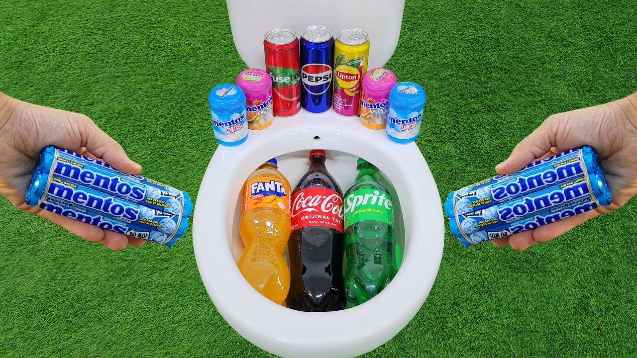 Big Fanta, Coca Cola, Sprite VS Popular Sodas !!!! Pepsi, Fuse Tea, Lipton and Mentos in the toilet
