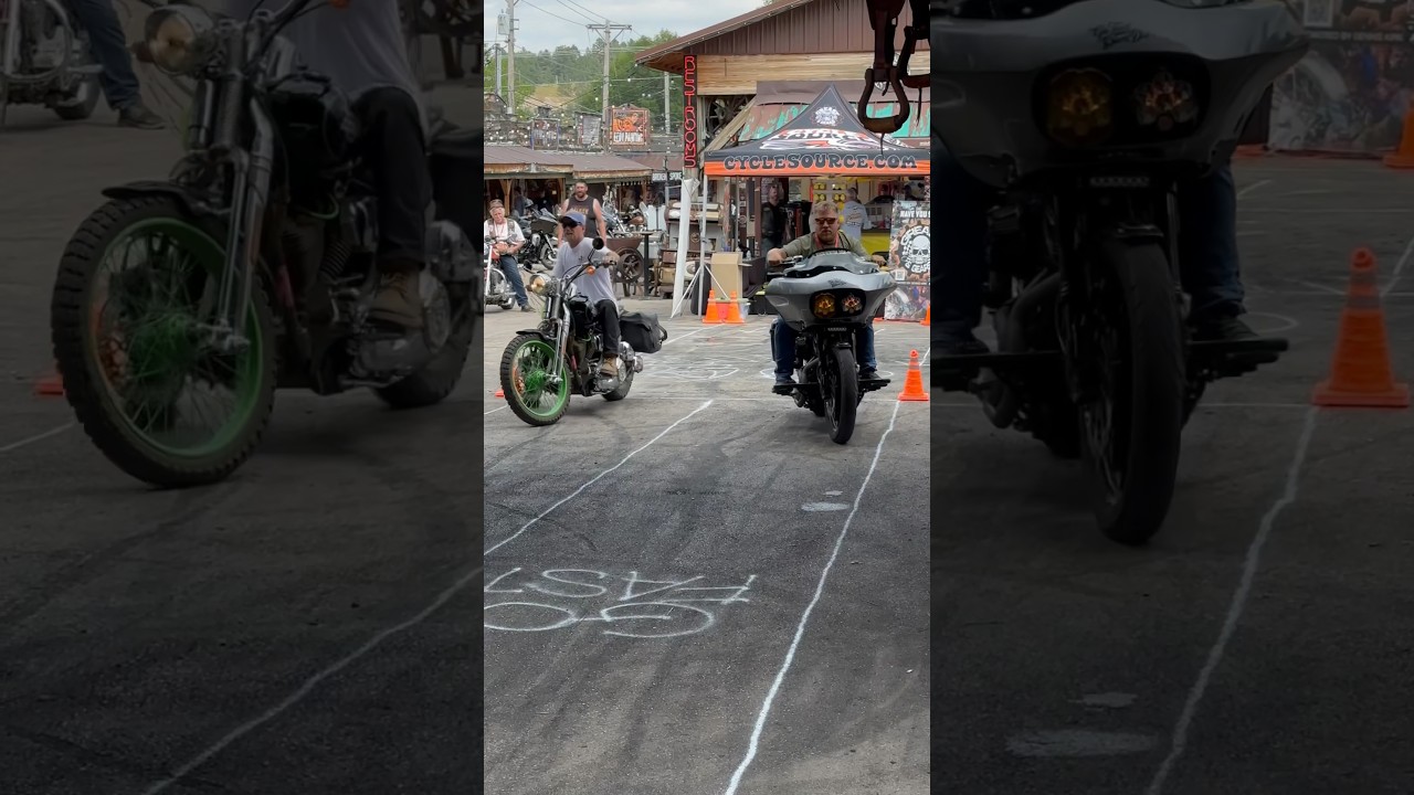 Slow Speed Race at Iron Horse Saloon! Could You Do It? #reels #sturgis #saloon #harleydavidson #bike