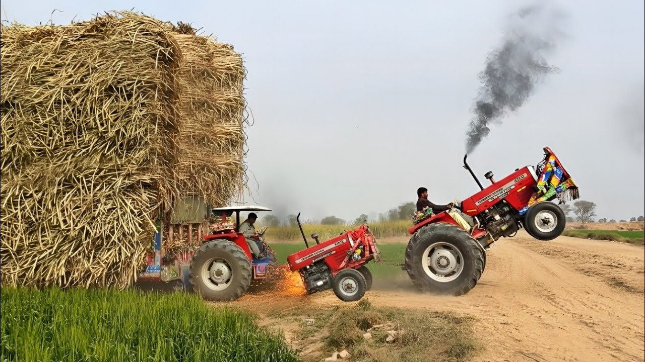 massey ferguson 385 tractor power stunts | sugarcane trolley rescue 