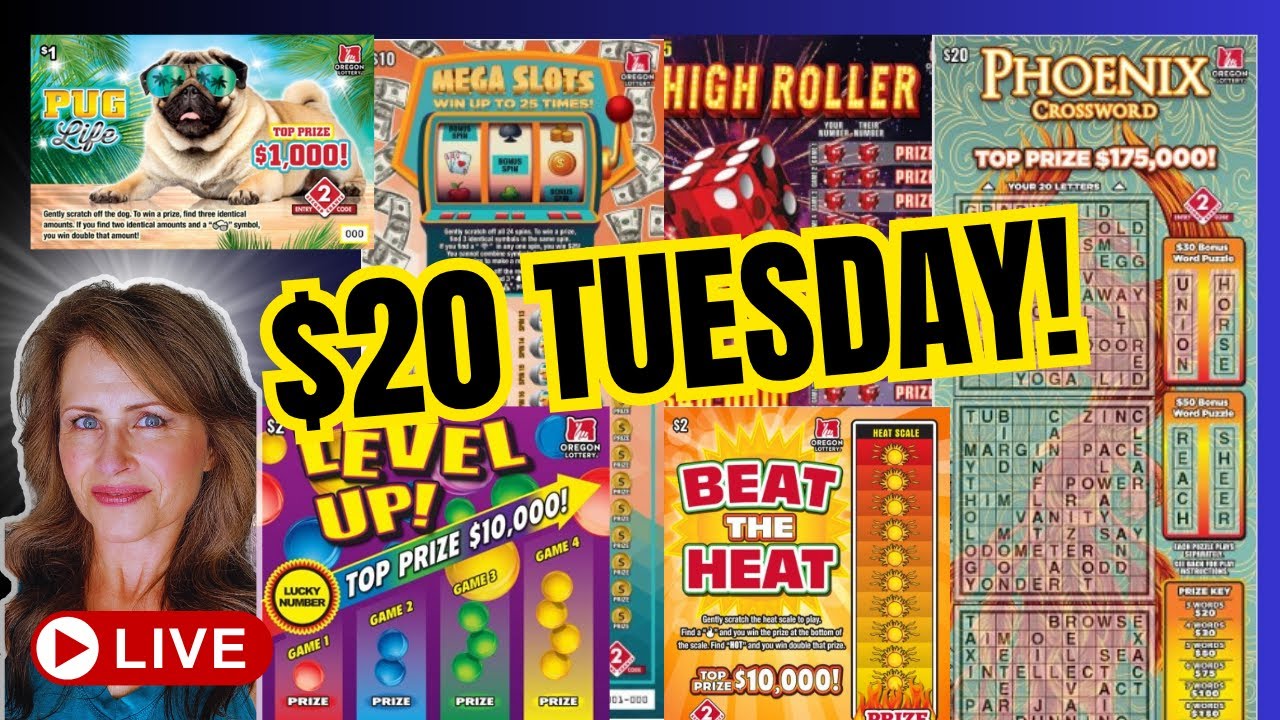 $20 TUESDAY CROSSWORD, BINGO, MEGA SLOTS, LEVEL UP LOTTERY SCRATCH OFF TICKETS ##lotterytickets