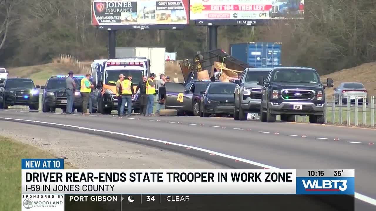 Driver rear-ends MHP trooper vehicle in construction zone