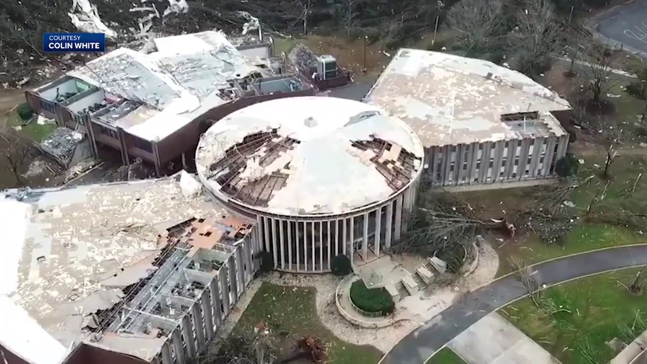 Drone video of tornado damage at Jacksonville State