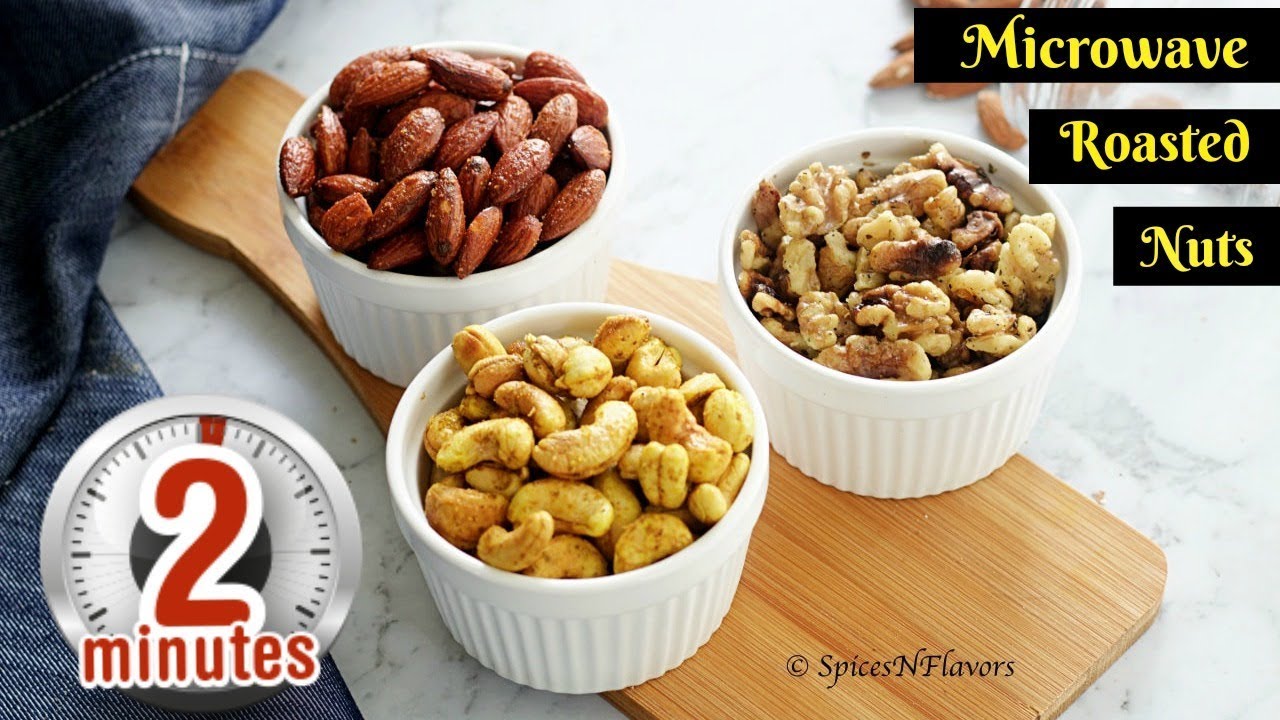 2 mins Spiced Roasted Nuts in Microwave | Microwave Snacks | How to make roasted nuts in microwave