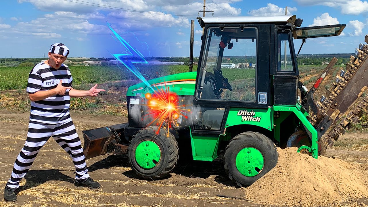 Rikkoutuneita traktoreita ja autoja