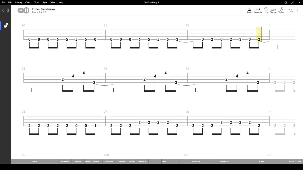 Enter Sandman ( Metallica ) ,Tablatura e base Senza Basso - Backing bass track - NO BASS