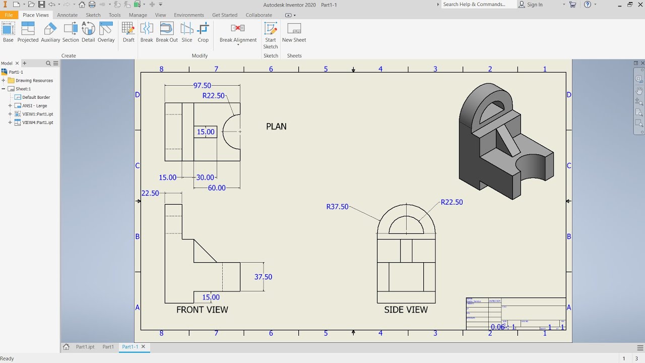 How to Create 2D Views from a 3D Model in Autodesk Inventor | Front, Side, and Plan&nbsp;Views&nbsp;Explained