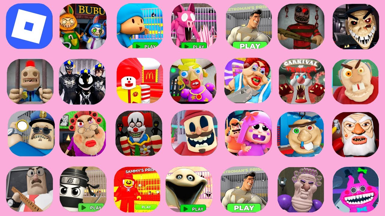 Roblox, Mega Escape: Bubu Shop, 🧢POCOYO PRISON RUN!, 🦇99 NIGHTS IN FOREST PRISON RUN!,...