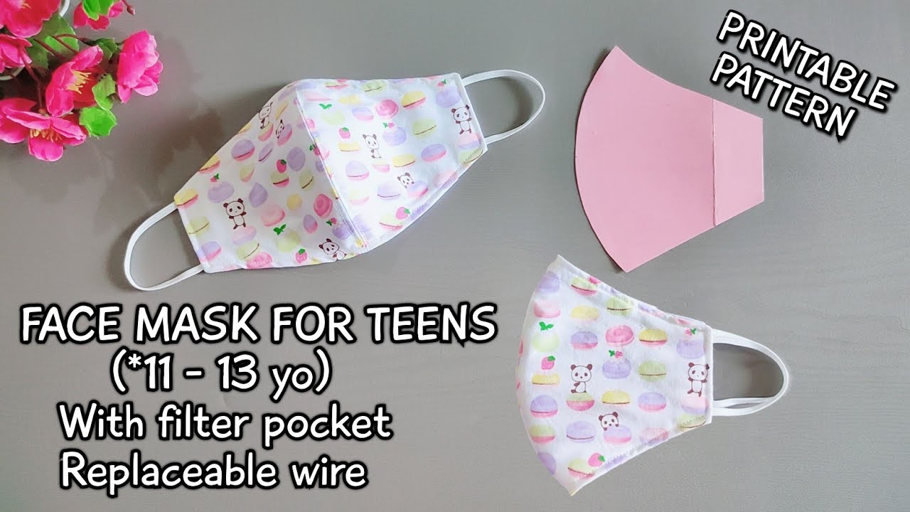 Face Mask for Teenager (*11-13 yo) | With filter pocket and Replaceable Wire | Free Pattern 👇