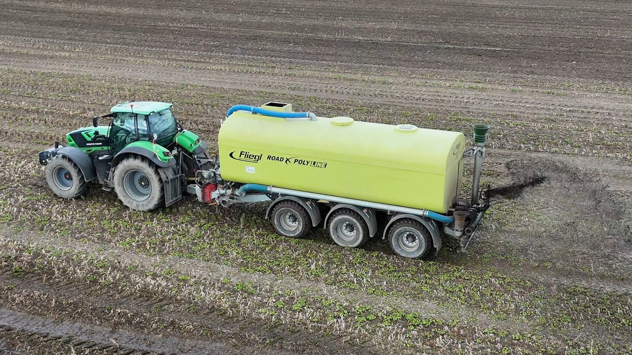 DEUTZ-FAHR 7250 TTV mit Fliegl ROAD X PolyLine (29.000 Liter) Fass & MÖSCHA-Gülleverteiler / 4K