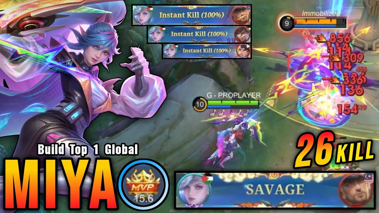 26 Kills + SAVAGE!! Instant Kill Build Miya MVP 15.6 Points!! - Build Top 1 Global Miya ~ MLBB