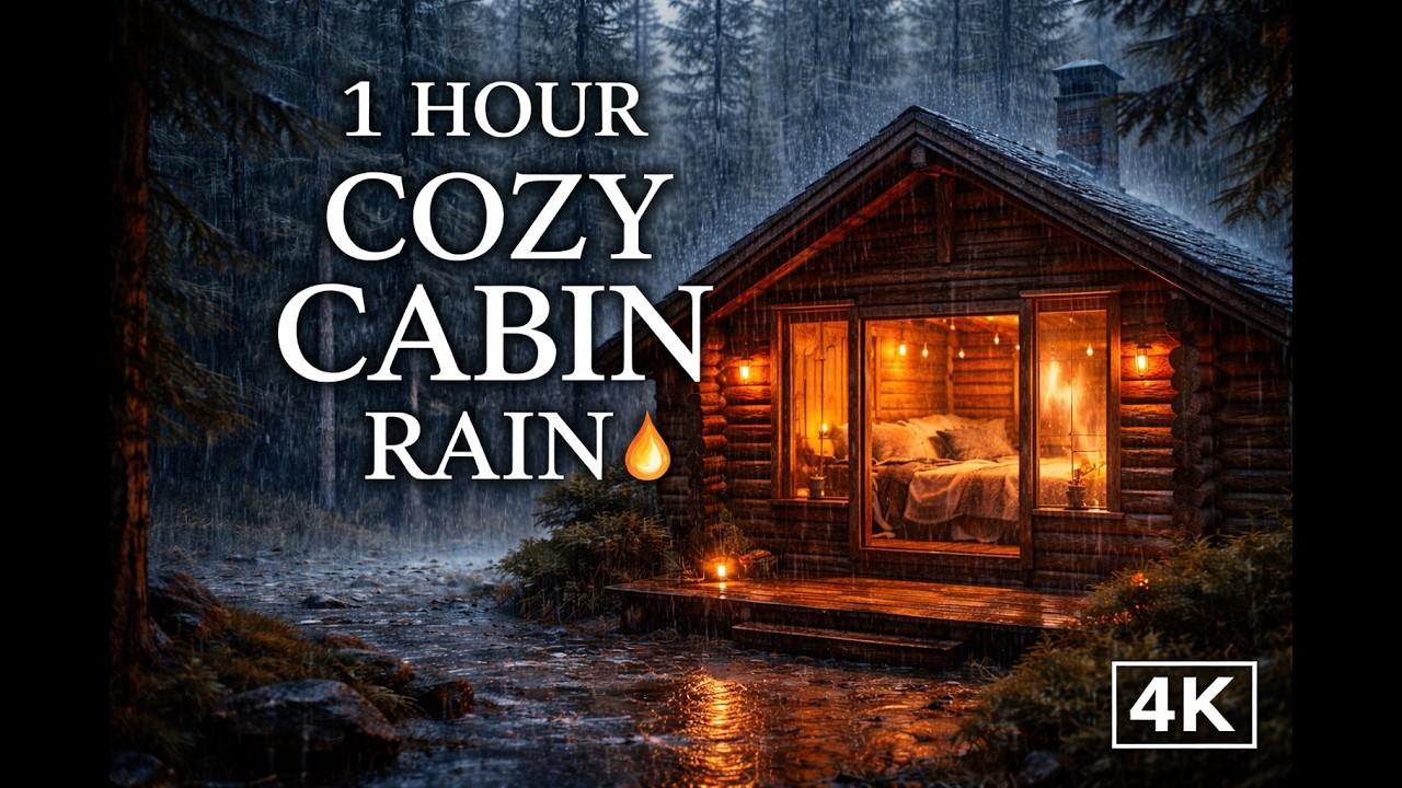 Rain Outside, Fire Inside 🌧️🔥 | 1 Hour Cozy Cabin Ambience