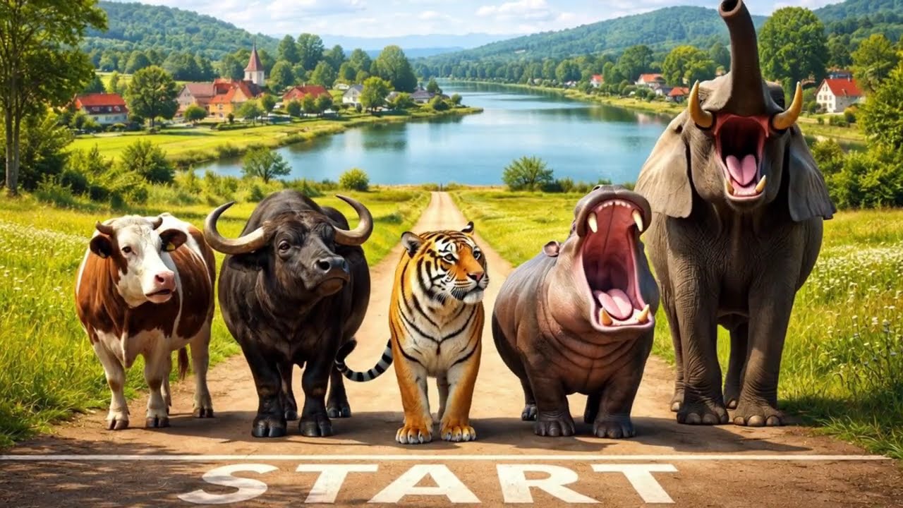 Cuột chiến màu sắc giữa các loài vật - Bắp TV. Con bò, con hổ, con trâu, con voi, con hà mã