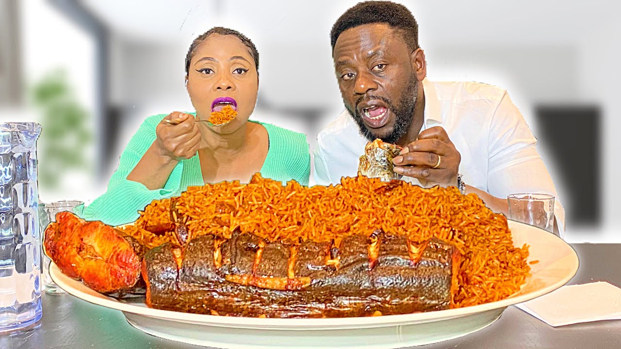 AFRICAN/NIGERIAN FOOD MUKBANG: PARTY JOLLOF RICE WITH GRILLED SALMON FISH MUKBANG
