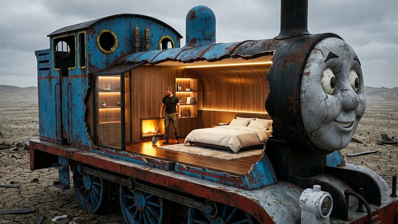 Building a House in an Abandoned Thomas Train (ASMR) – This Man Built It by Himself