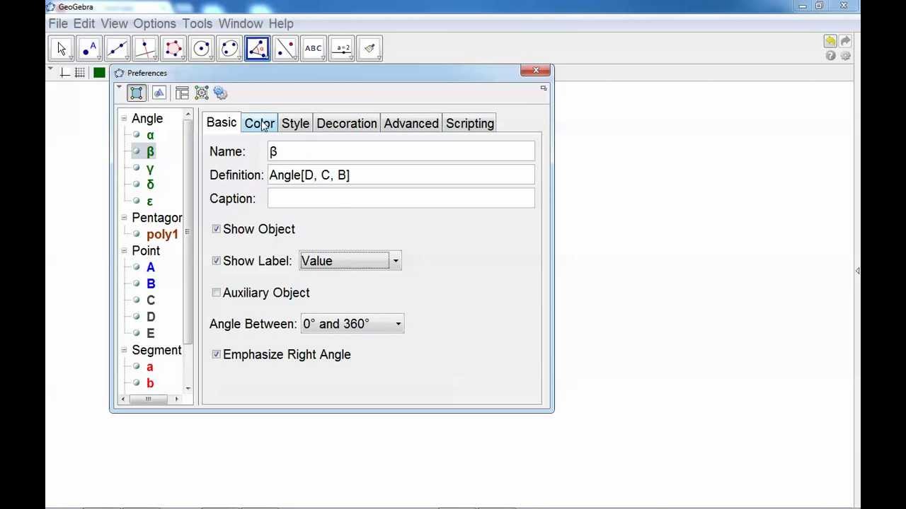 GeoGebra Tutorial: Colours, styles & decorations