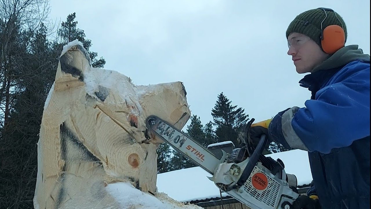 Karhun veistoa moottorisahalla! #moottorisaha #karhu #puu #chainsawcarvings 