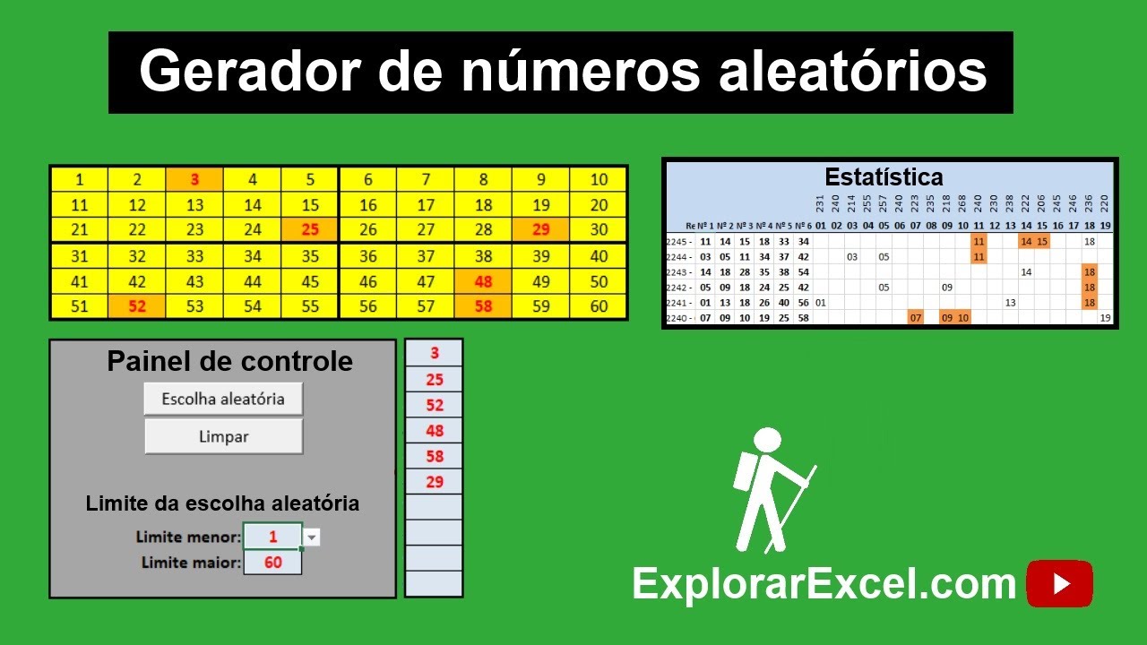 Excel MEGA SENA planilha geradora de números aleatórios p/ quadrantes