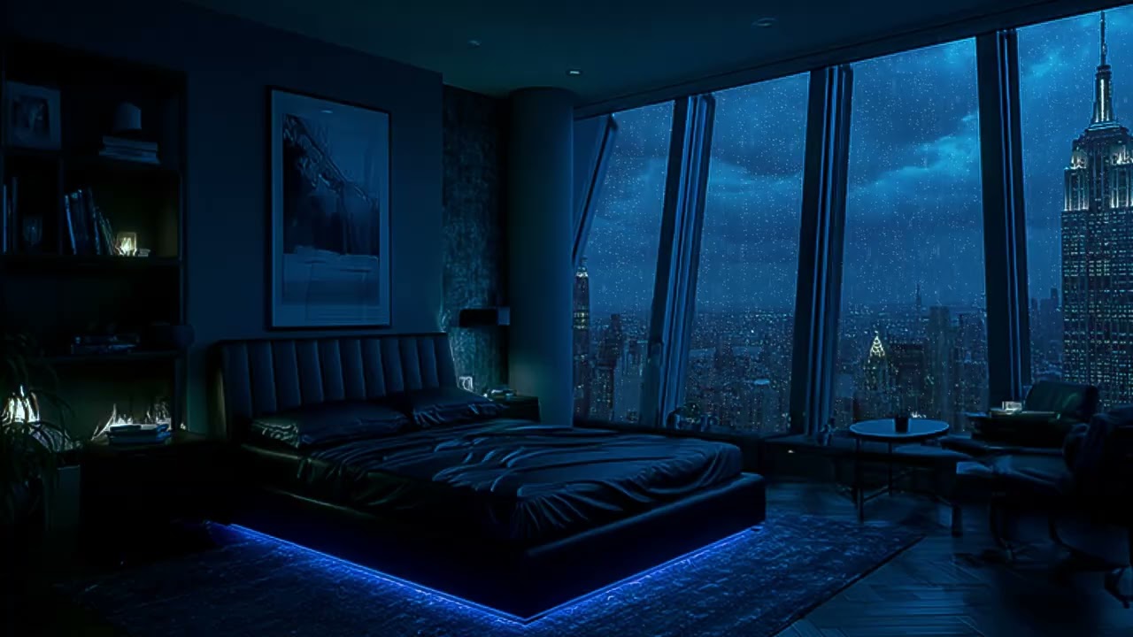 🌃 Serene Rainy Night in a Modern Luxury Apartment | Piano for Deep Sleep & Relaxation Ambience