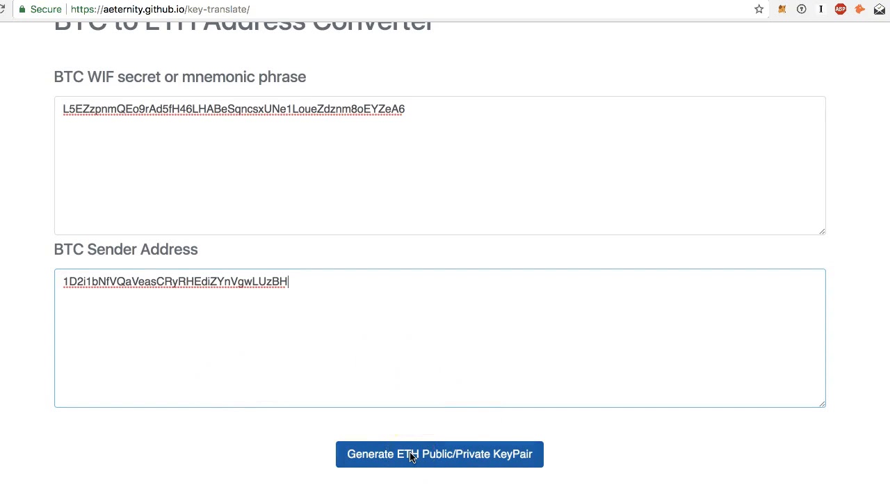 BIP39 Bitcoin Private Key and Aeternity Key Translate Help