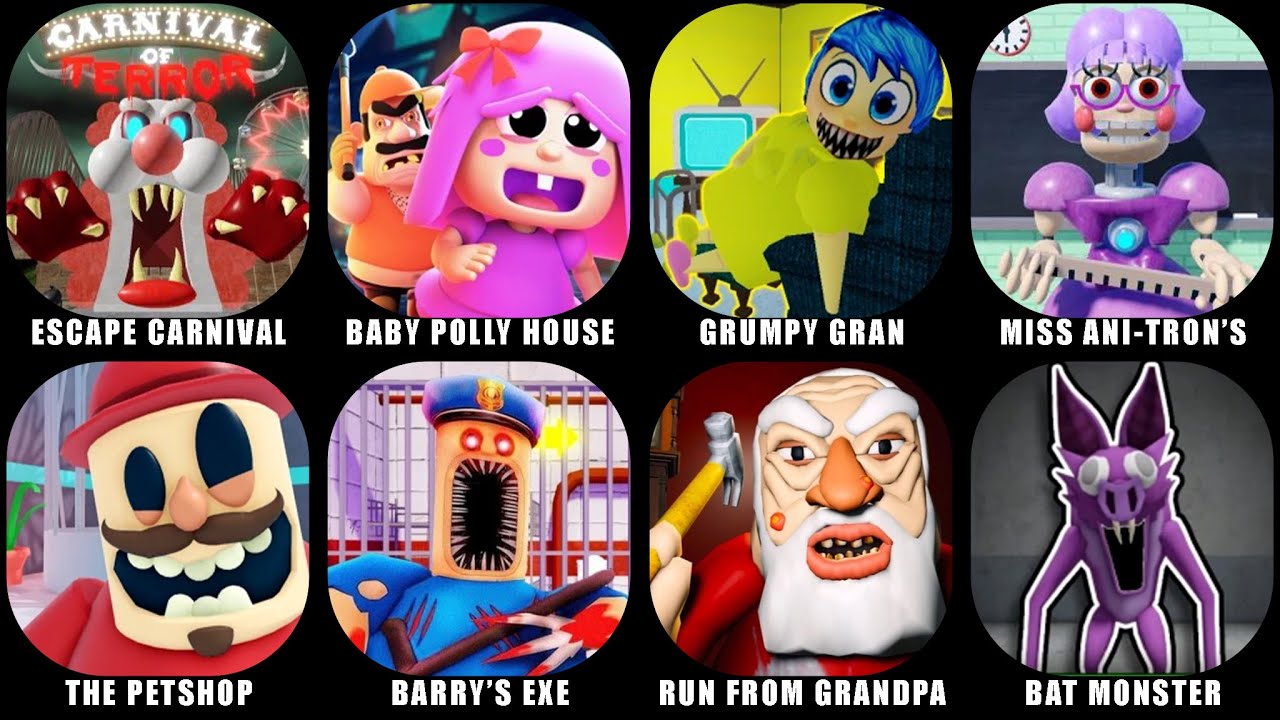 ROBLOX JUMPSCARES: ESCAPE THE CARNIVAL OF TERROR, BABY POLLY HOUSE ESCAPE, INSIDE OUT-GRUMPY GRAN!
