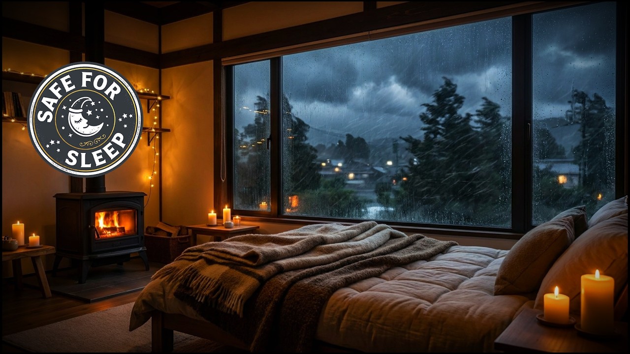 Safe Inside With a Cozy Fireplace During a Typhoon Night in Rural Japan 🌪️ (8 Hours)