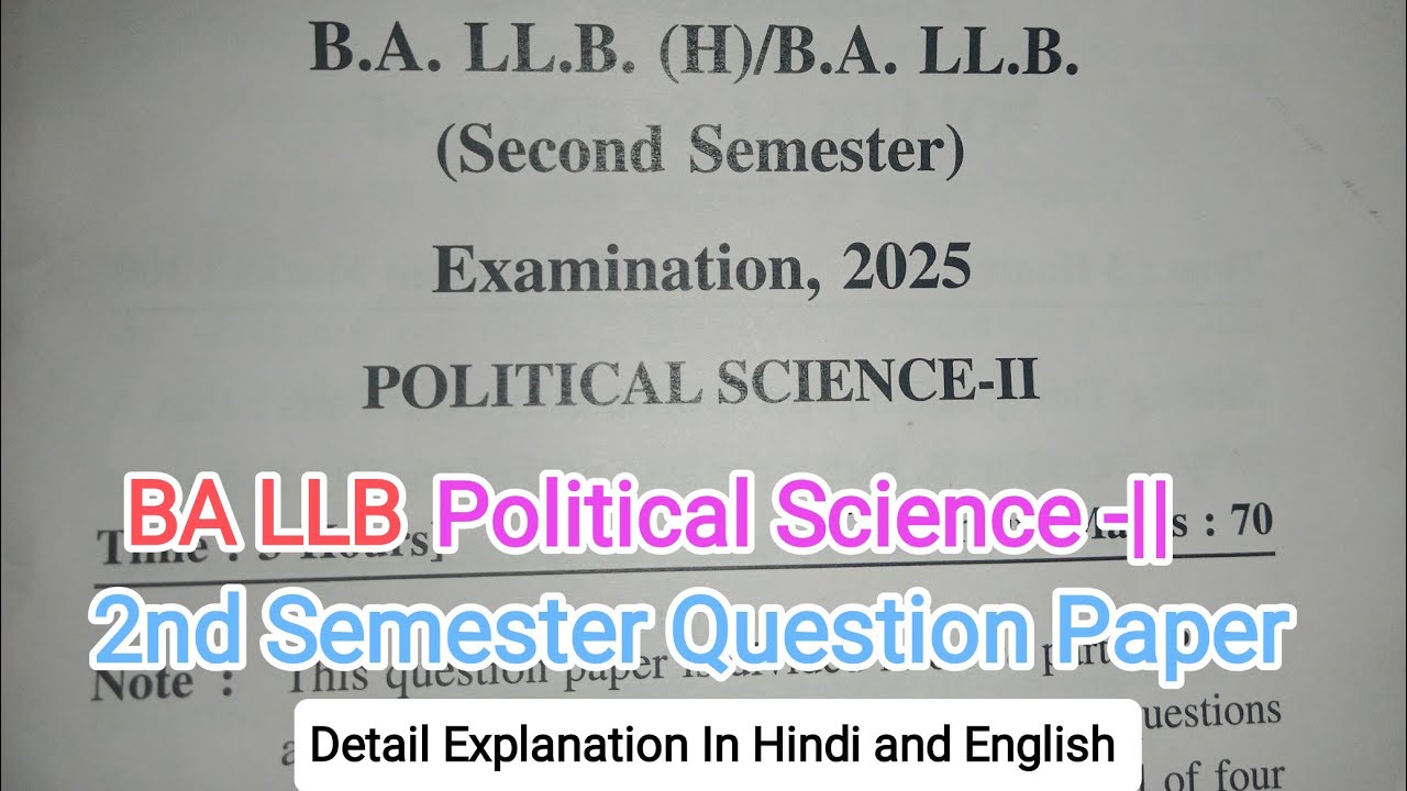 Political Science 2nd Semester BA LLB/BA LLB ( Hons) Previous Year ear Question Paper 📜