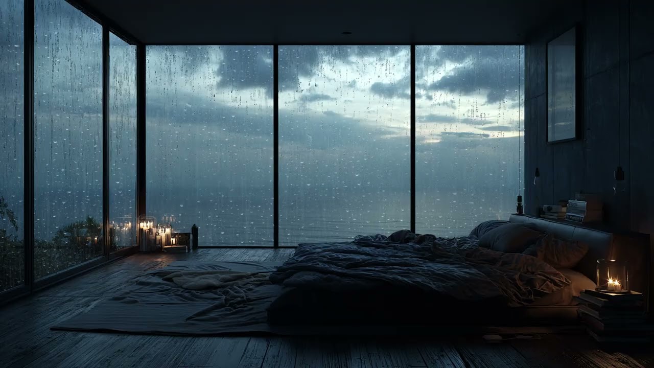 3 Hours Gentle Piano, Rain & Sea Waves 🌊 Deep Sleep Ambience