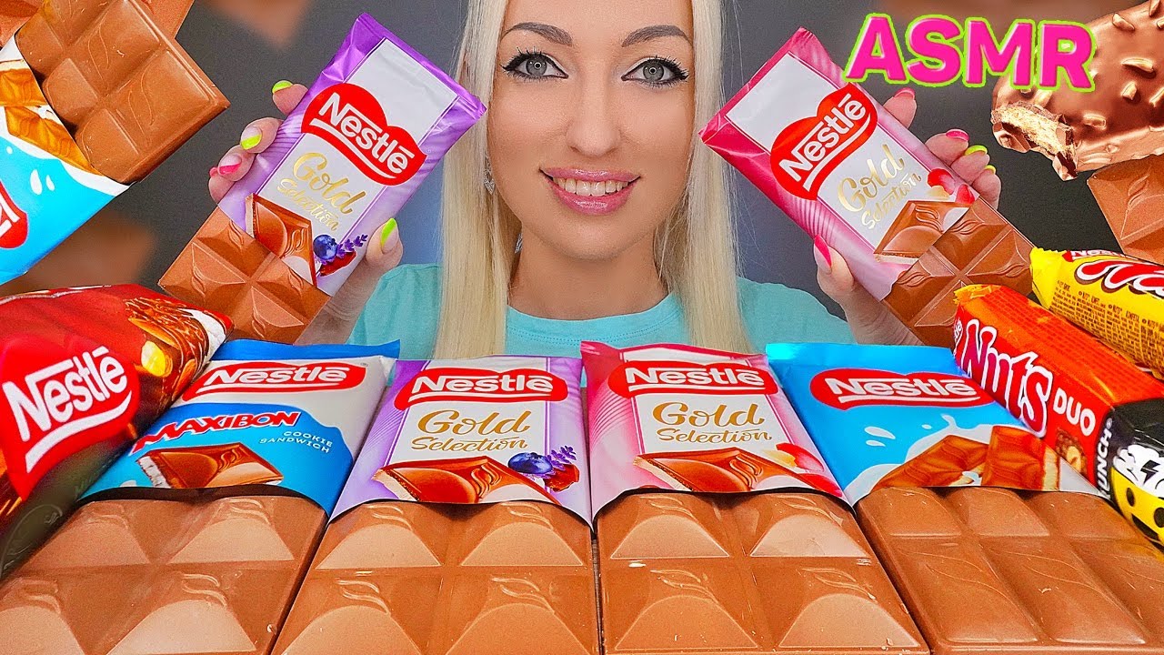 ASMR EATING CHOCOLATE, ICE CREAM, CANDY BARS NESTLE PARTY DESSERT 초코바 초콜릿 (SWEET FOOD) MUKBANG먹방, 4K