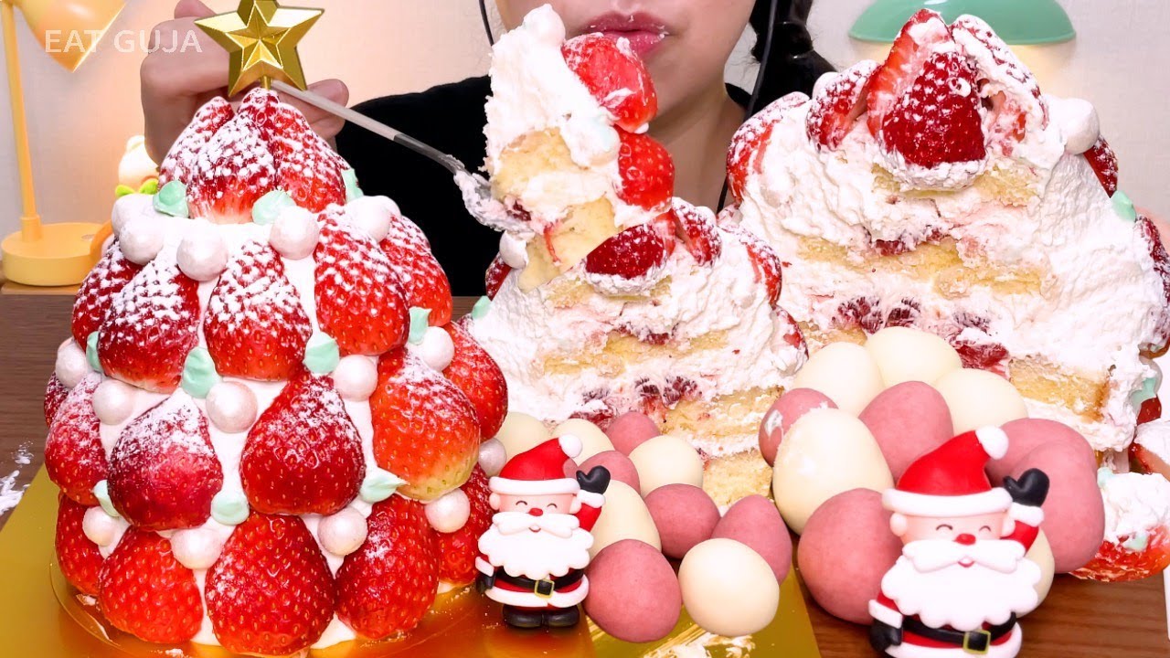 🍓딸기 트리 케이크🎄크리스마스 디저트 먹방 Strawberry Tree Cake Dessert Mukbang Asmr