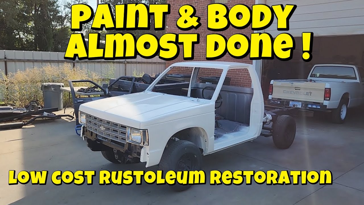 S5 E29. The Rustoleum  paint on our 89 Chevy S10 is almost finished.  rocker panel and cab painted!