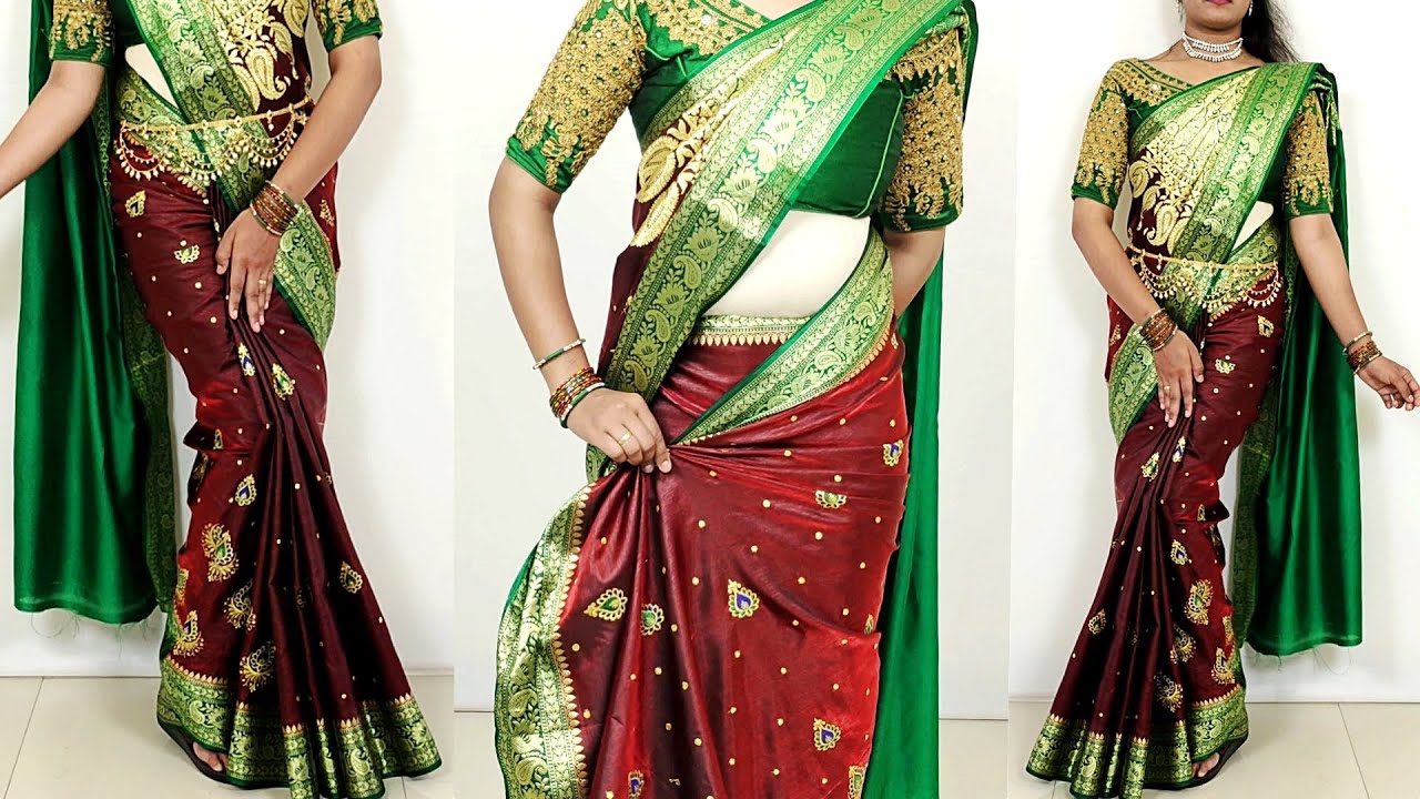 Banarasi heavy silk saree draping | how to drape heavy banarasi silk saree with perfect pleat #saree