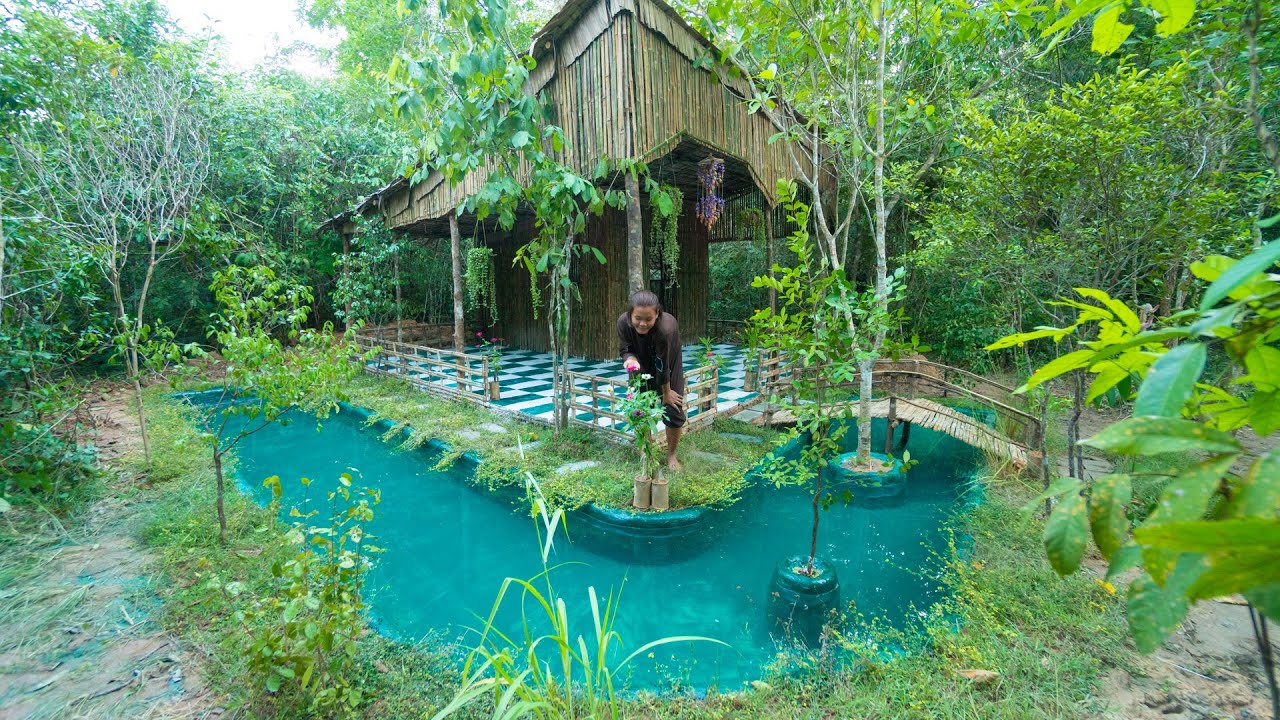 Girl Living Off the Grid, Build The Most Beautiful Bamboo House Near My Village