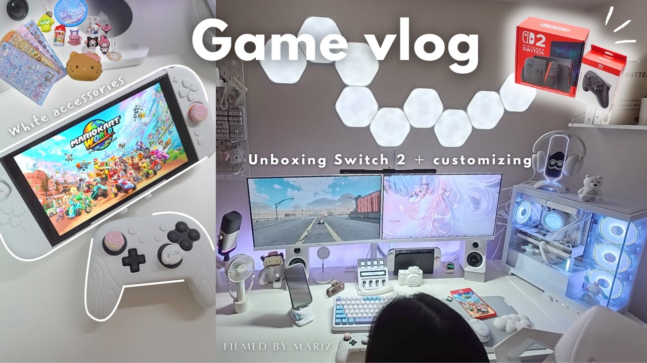 Switch2開封Vlog💕🎉ホワイトに変身🪄マリオカートワールド初プレイ🎮ゲットしたガチャガチャ紹介🫧