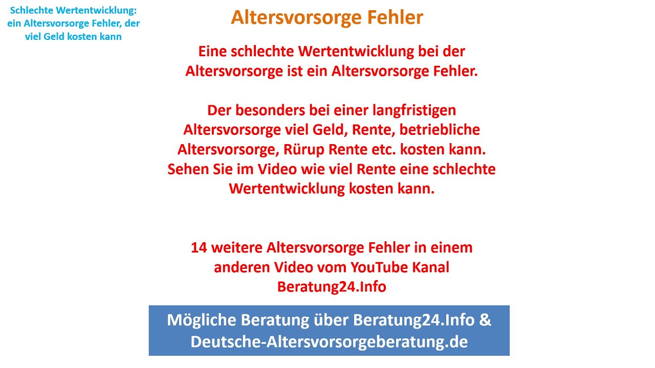 Ein Altersvorsorge Fehler, der viel Rente kosten kann. 14 weitere im anderen Video vom Kanal