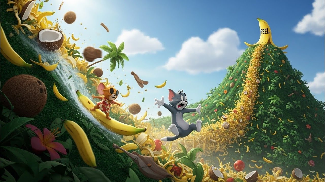 Tom and Jerry Banana Peel Landslide 🍌 | Funny Cartoon Chaos for Kids
