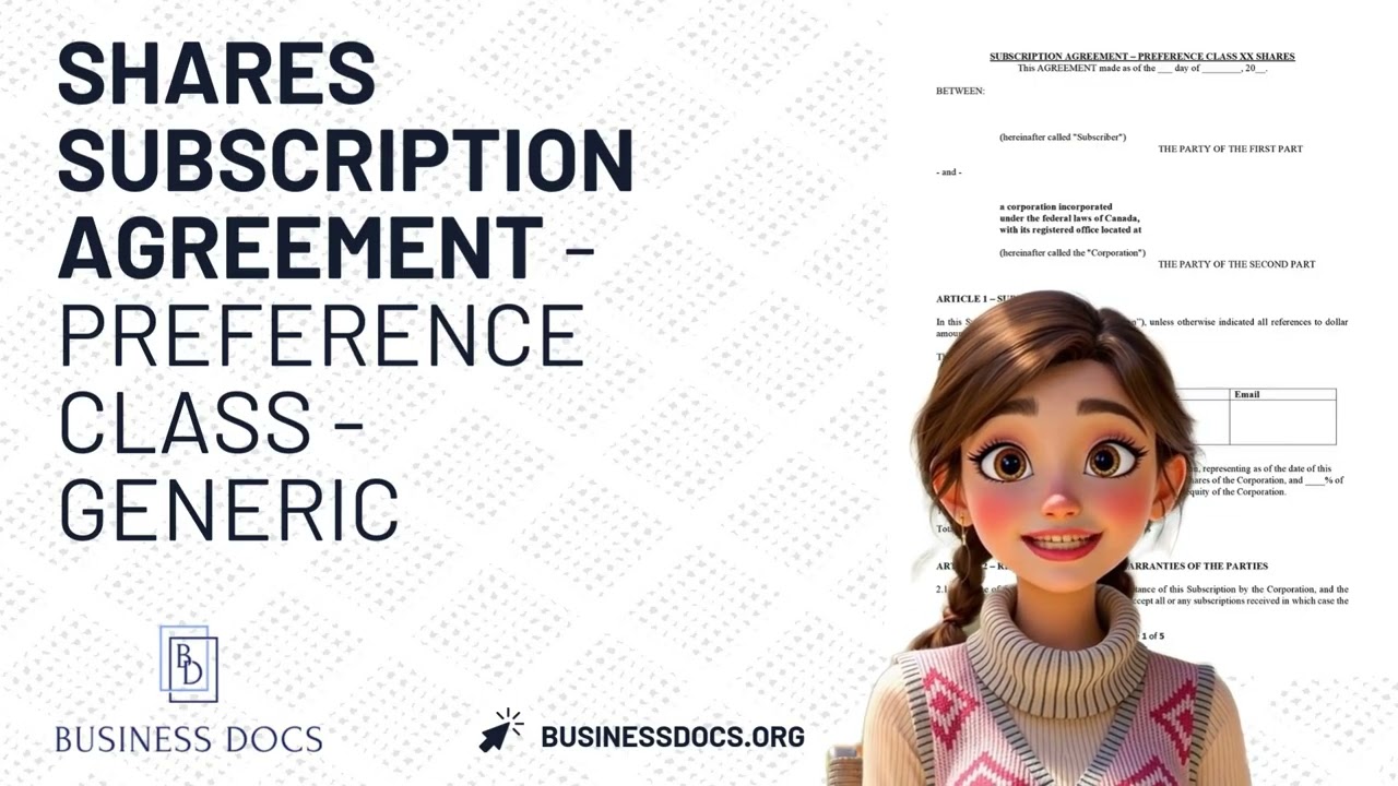 Shares Subscription Agreement Preference Class Generic 1