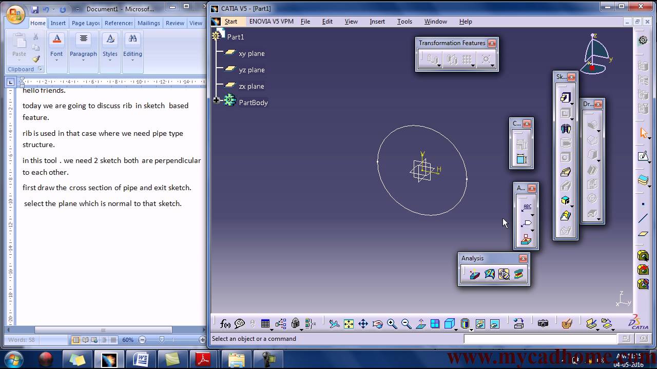 catia rib in sketch based feature