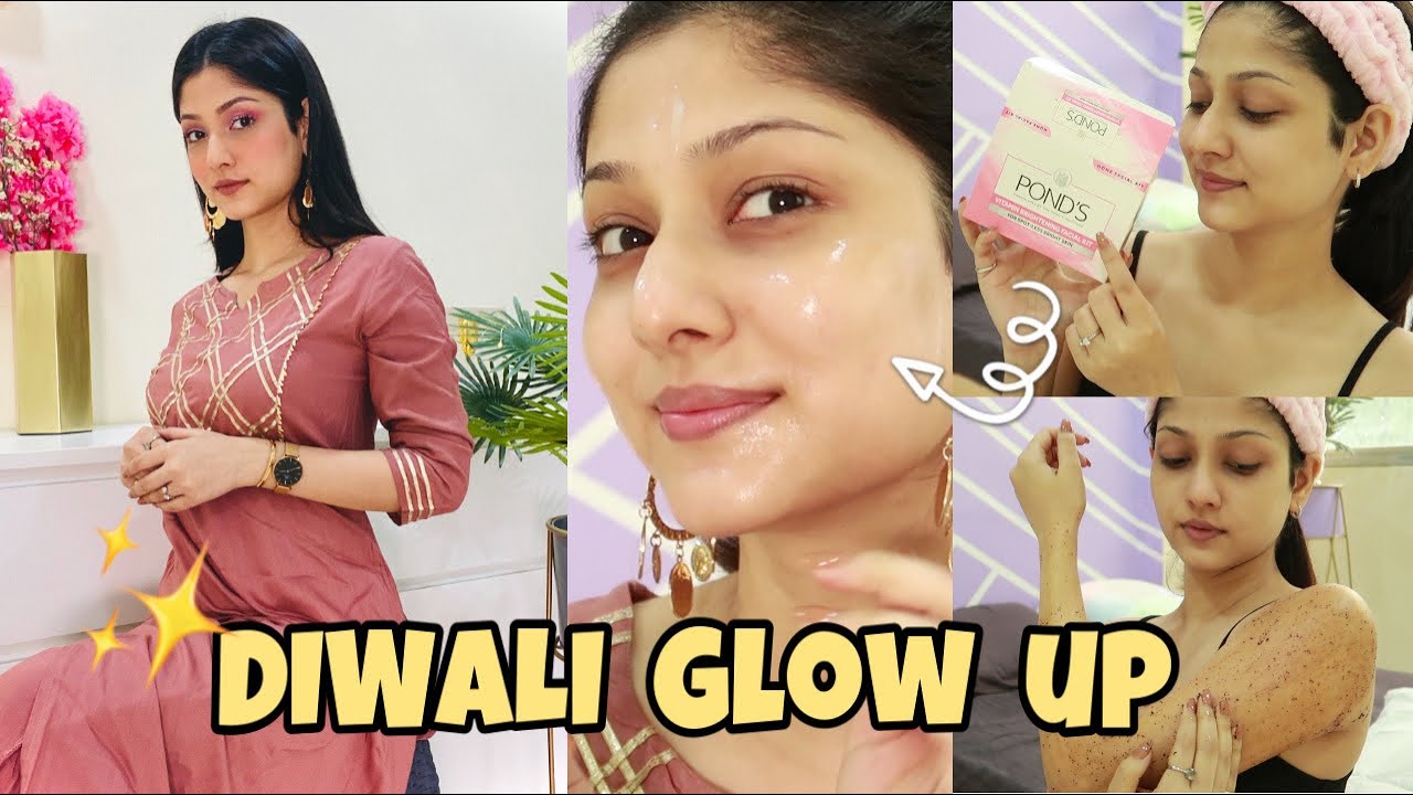 *At Home* DIWALI GLOW UP 😍 | GRWM: Skincare, haircare, bodycare, makeup and outfit | Manasi Mau