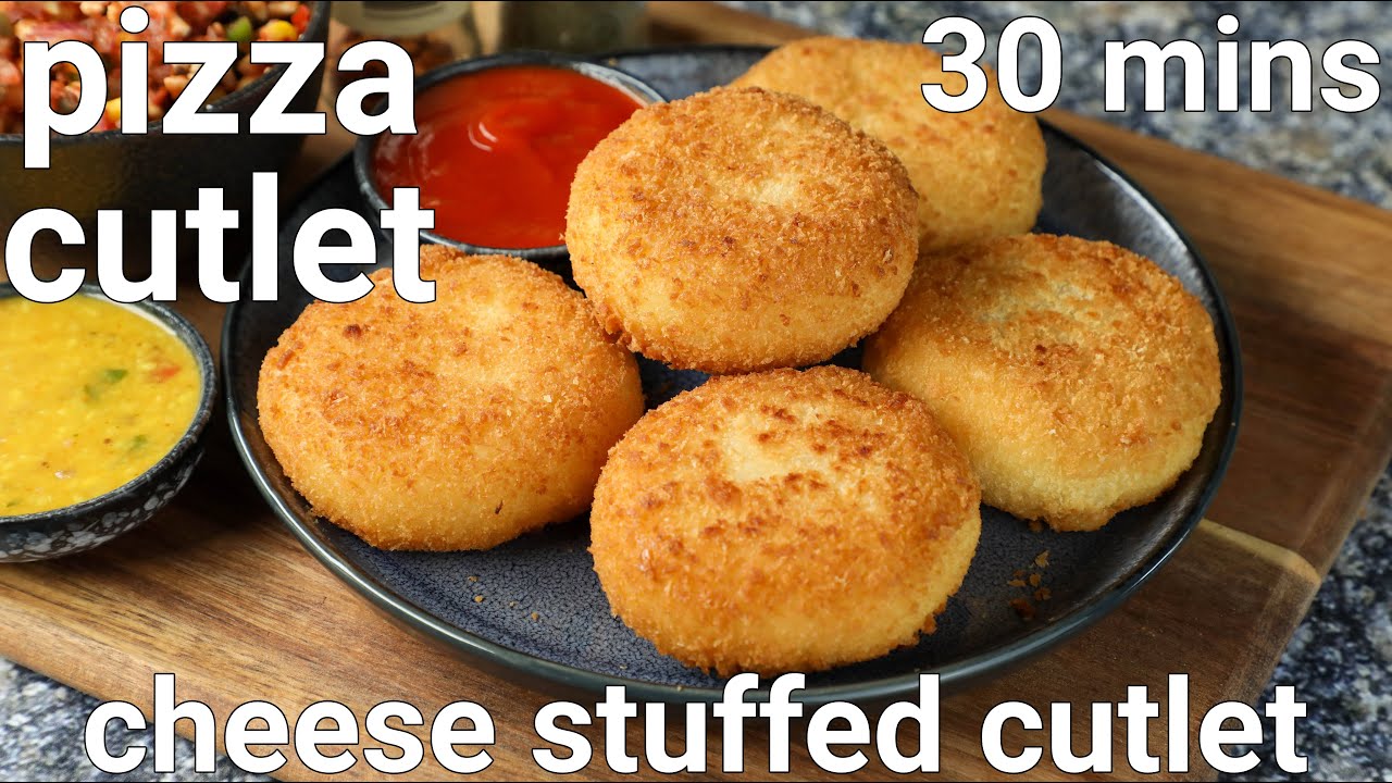 cheese stuffed pizza cutlet - kids favorite snack recipe | cutlet pizza with pizza toppings stuffing