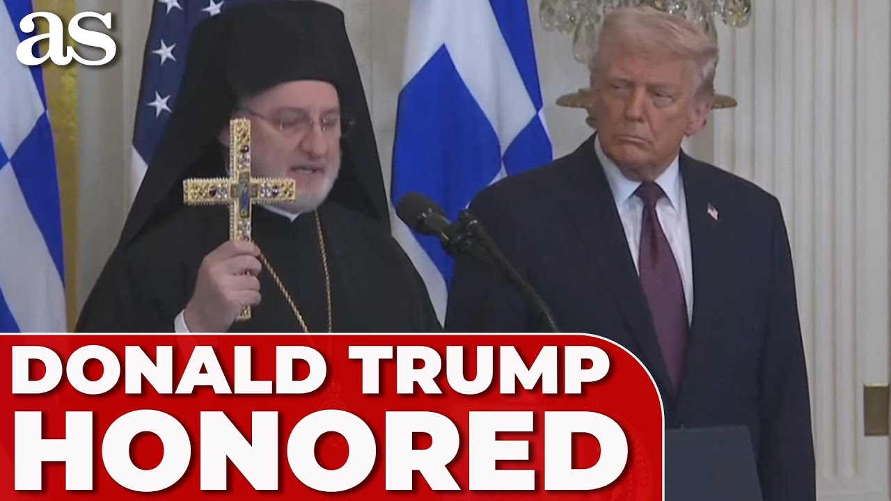Archbishop Elpidophoros compares TRUMP to CONSTANTINE THE GREAT while presenting Holy Cross
