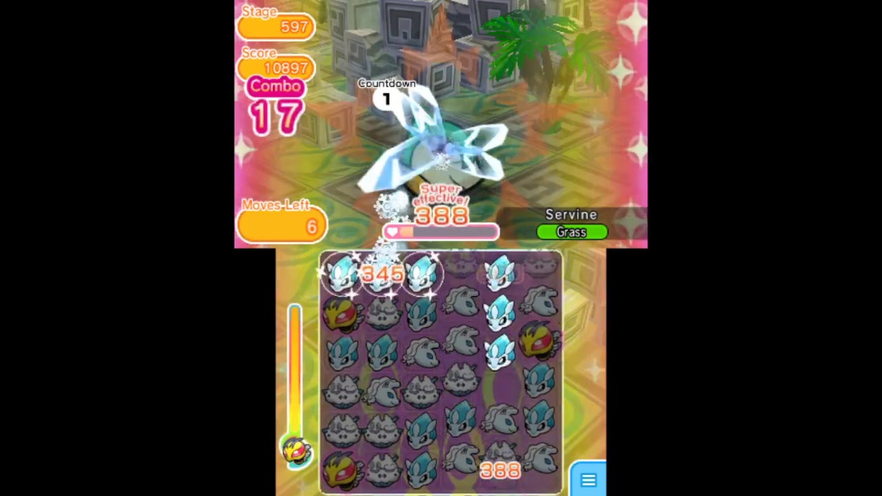 Pokemon Shuffle 3DS - Stage 597 Servine S Rank ITEMLESS