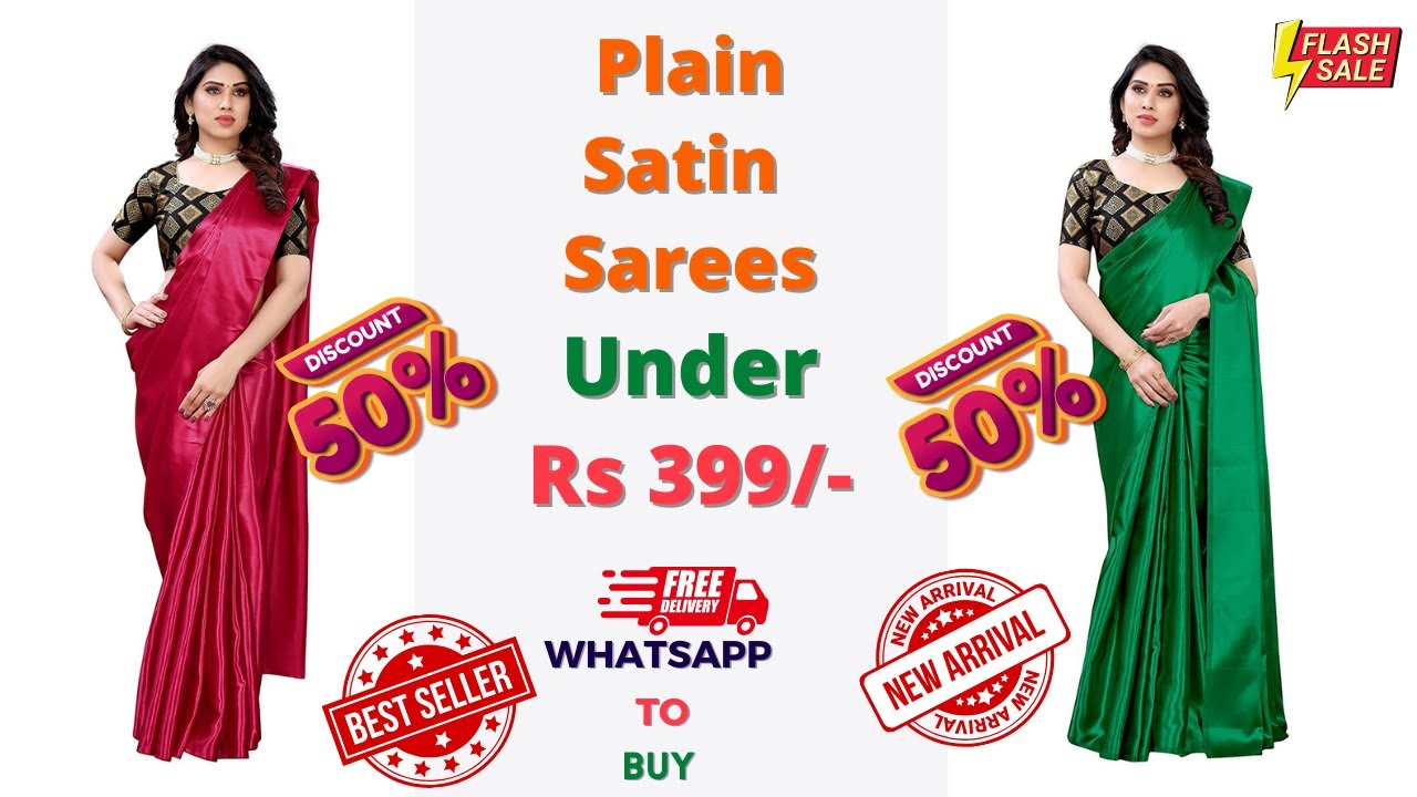 Plain Satin Sarees With Blouse | Party Wear Satin Sarees Under 399 | Link In Description | #satin