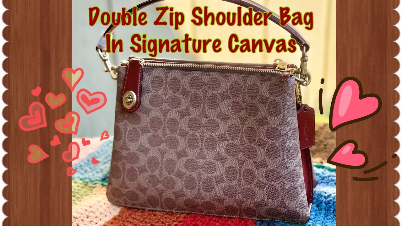 Double Zip Shoulder Bag In Signature Canvas Review w extension strap.