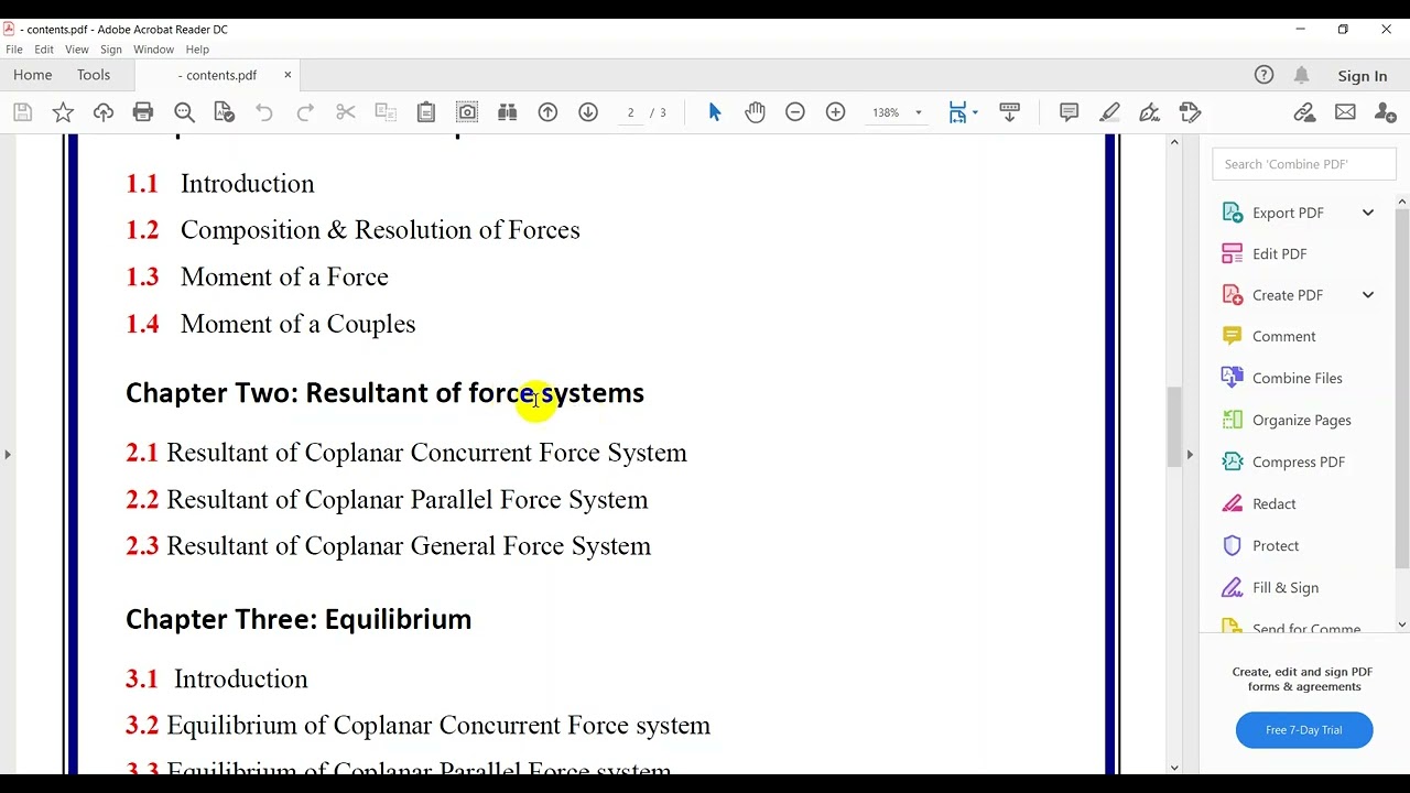 Contents of Engineering Mechanics