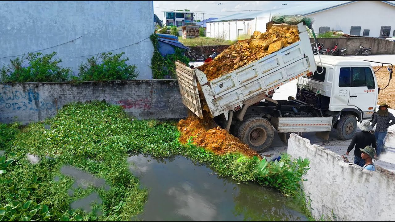 Perfect Started A New Task!Useing 5Ton DumpTruck Fillland Delete Pond,Driver Tech Dozer Pushing Soil