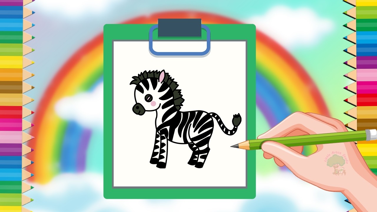 Zebra Drawing 🦓 | How to Draw a Zebra Step by Step | Easy Cute Animal Drawing