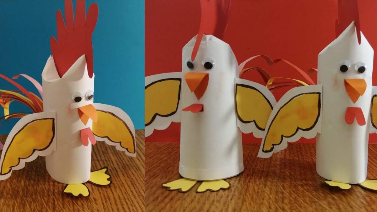FÁCIL DE FAZER GALO 🐓🐔de PAPEL e ROLO de PAPEL HIGIENICO!🐔🐓