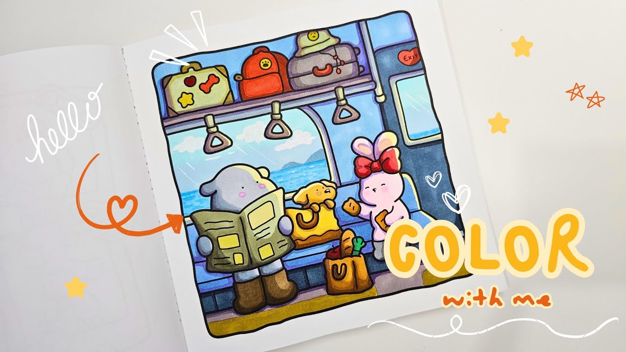 Color with Me | Cozy Days by Coco Wyo - Train Ride | Ohuhu Alcohol Marker 🚄🌊🎒