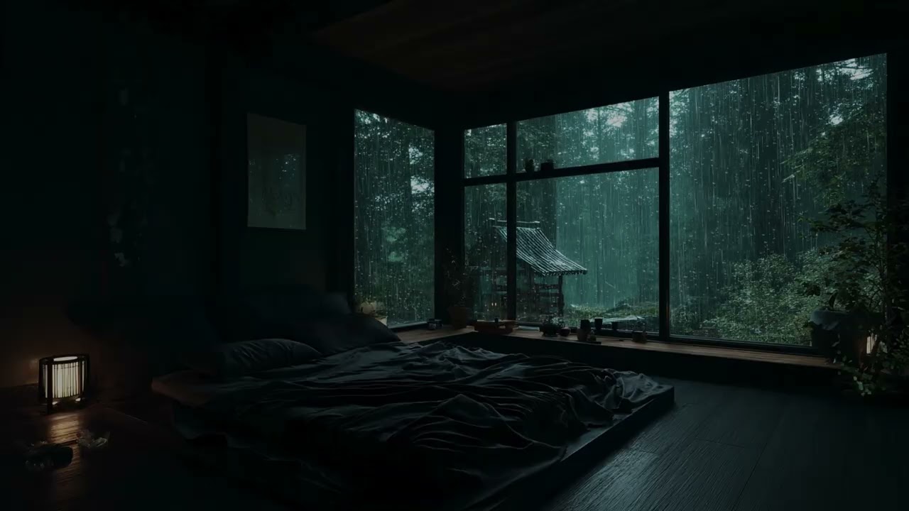 Midnight Rain in a Serene Garden 🌙 Dark Bedroom Ambience for Deep Rest and Calm Mind